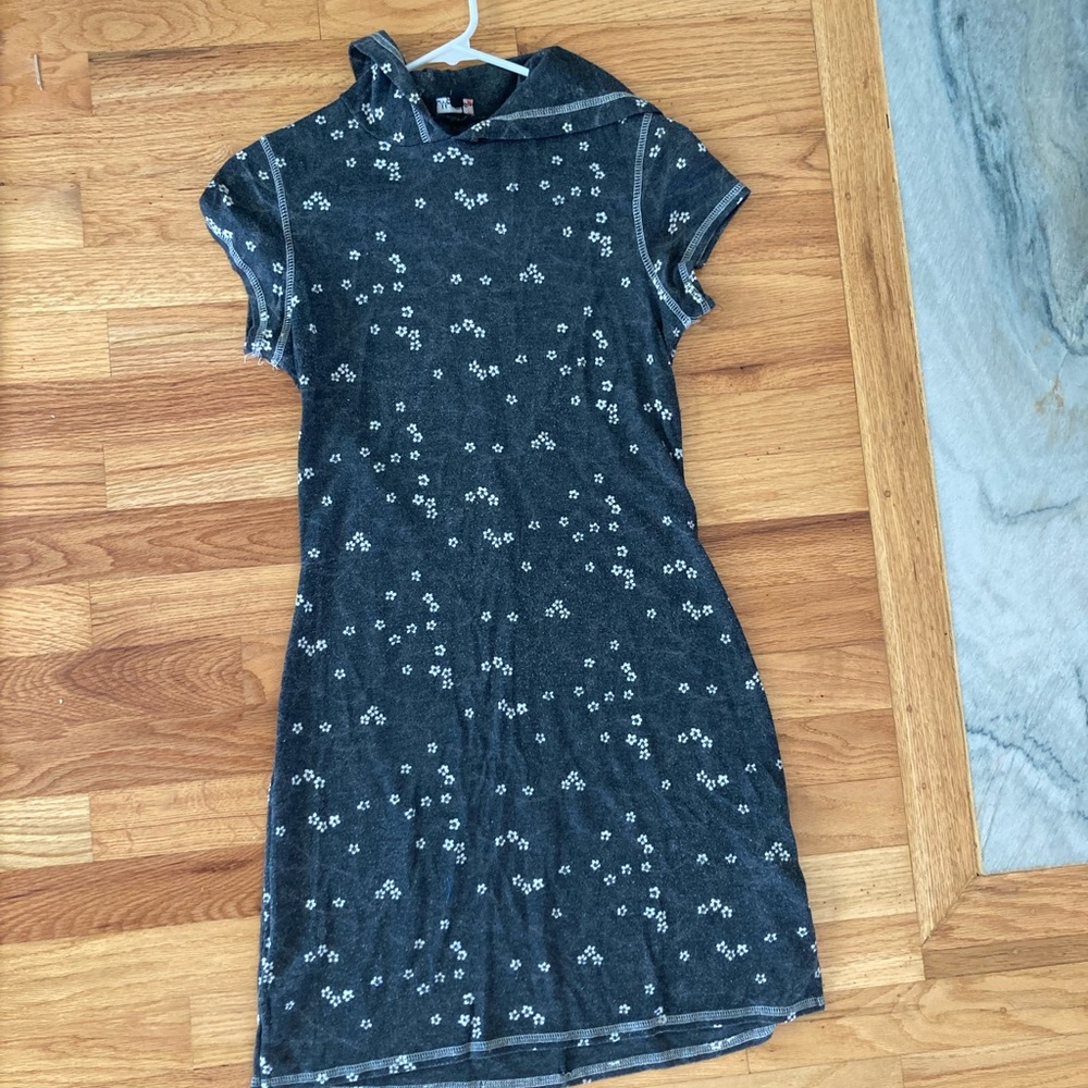 Soft hooded cherry blossom mini dress